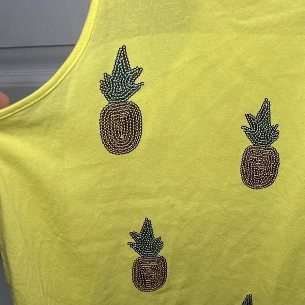 Arizona Yellow Sequin Pineapple Tank Top Fruit Themed Shirt Large - Picture 5 of 7